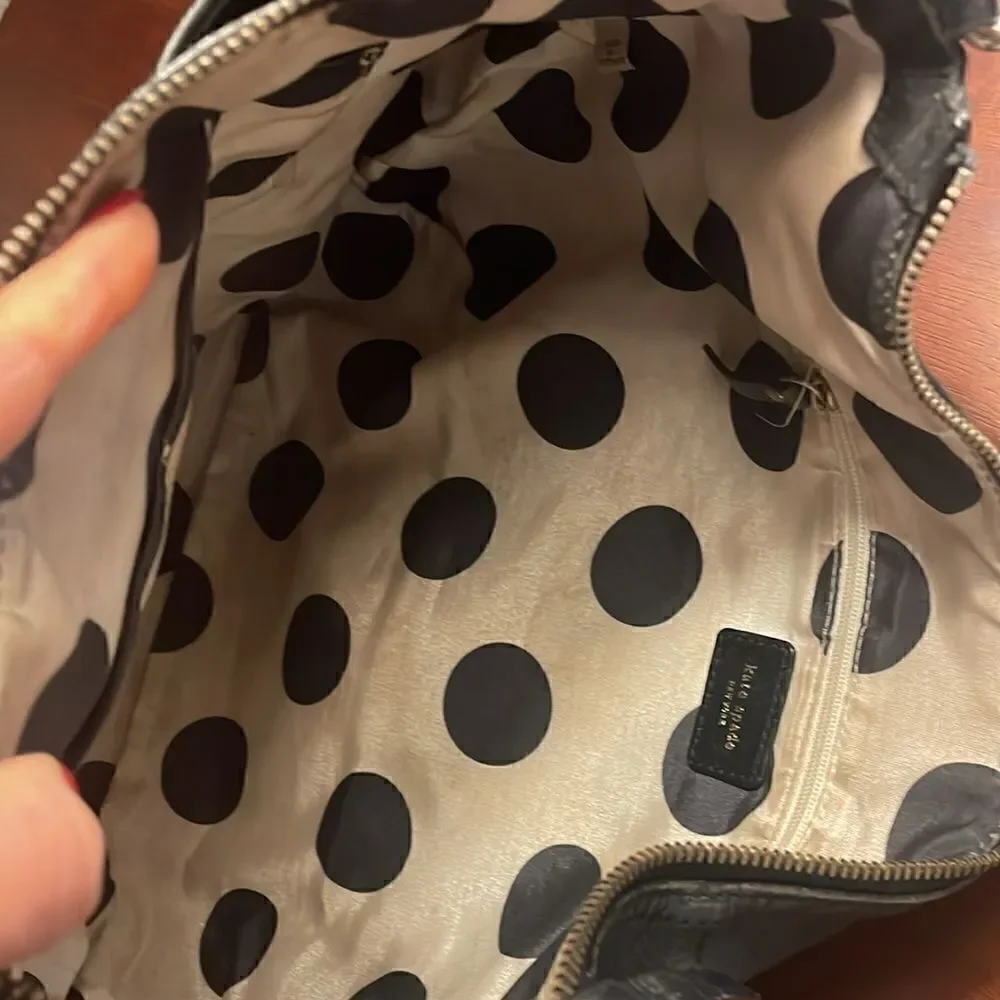 Kate Spade Womens Black Leather Large Classic Handbag Purse Polka dot Lined